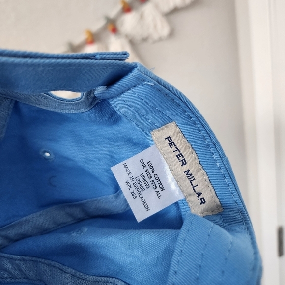 Peter Millar Light Blue Baseball Canvas Cotton Cap Golf NWT One Size Mens - Picture 7 of 7